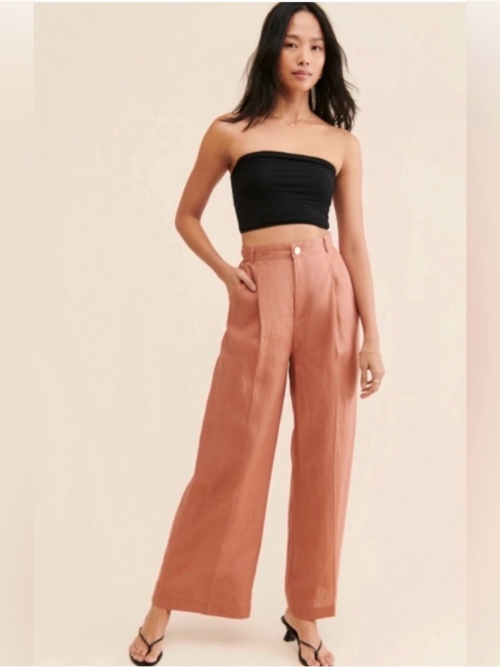 MinkPink Terrecotta Pink 100% Linen Dylan Trousers